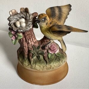 Vintage Shafford Japan Woodland Bird Nest Music Box Porcelain Bisque Works